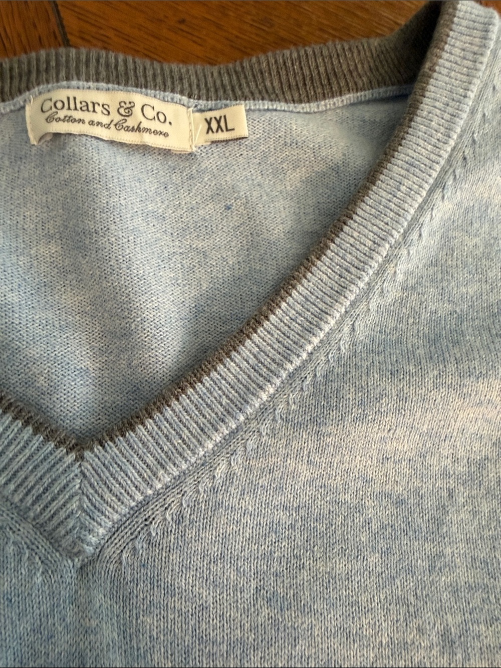 Mens Collars & Co Cotton & Cashmere Light Blue V-Neck Men's Sweater Size XXL - Picture 5 of 6